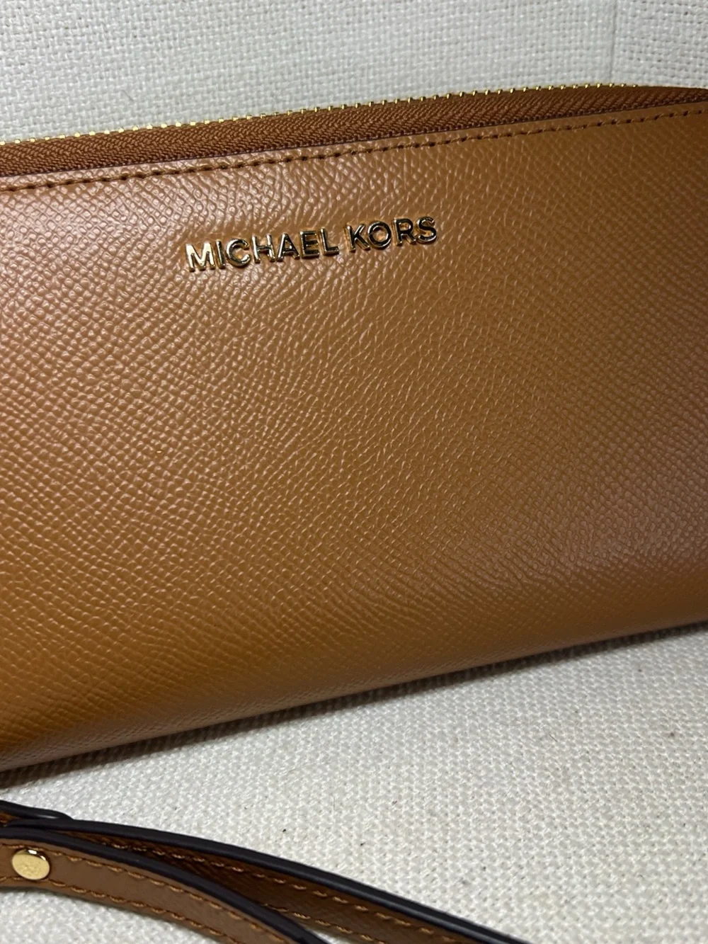 Michael Kors Cognac Saffiano Zip Wristlet